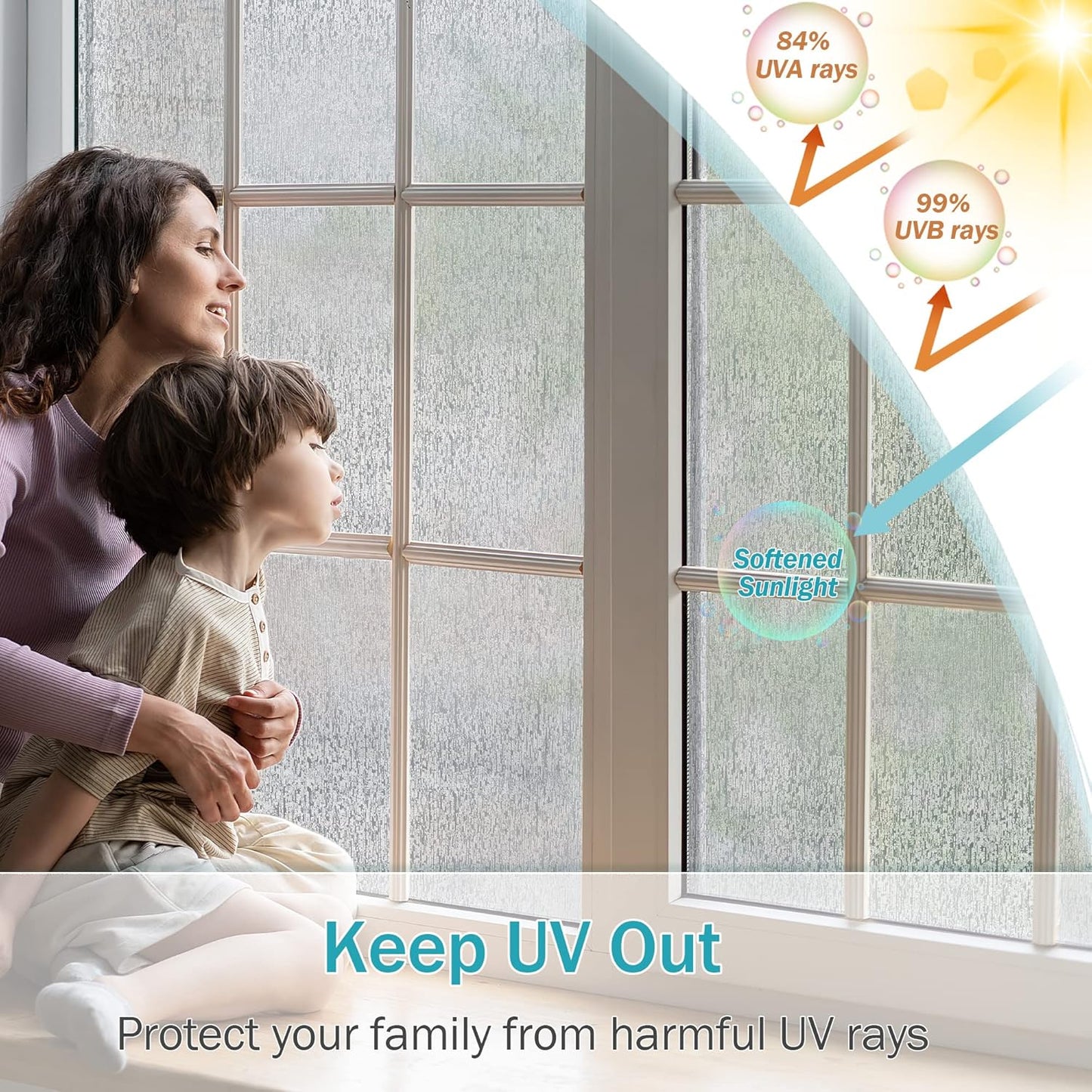 VELIMAX Rain Glass Window Film Privacy Static Window Clings Decorative Glass Sticker for Home Office Removable UV Protection Heat Control 17.7 x 118 inches