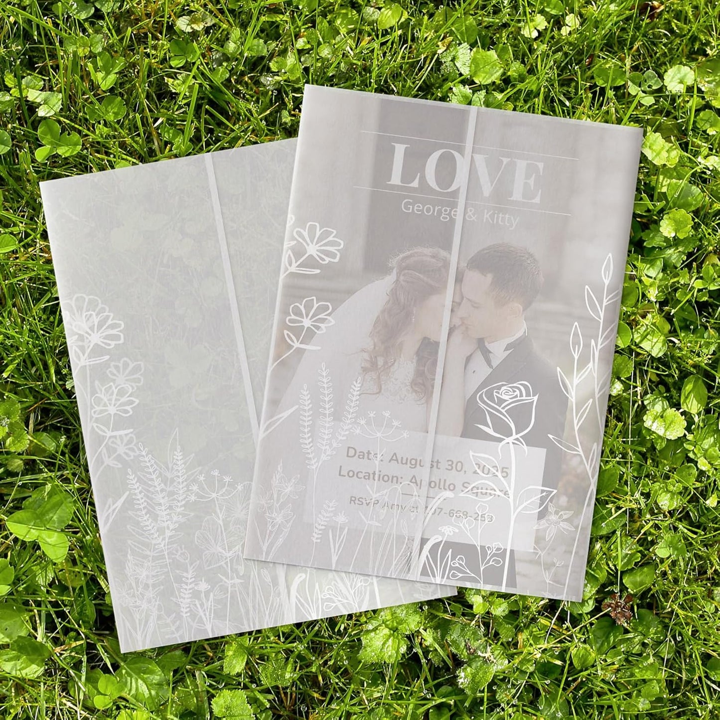 HAUTOCO 100 Pack Vellum Jackets for 5x7 Invitations, Pre-Folded Translucent 135GSM Vellum Paper Wraps, White Flower Envelope Liners Wedding Invitations Accessories