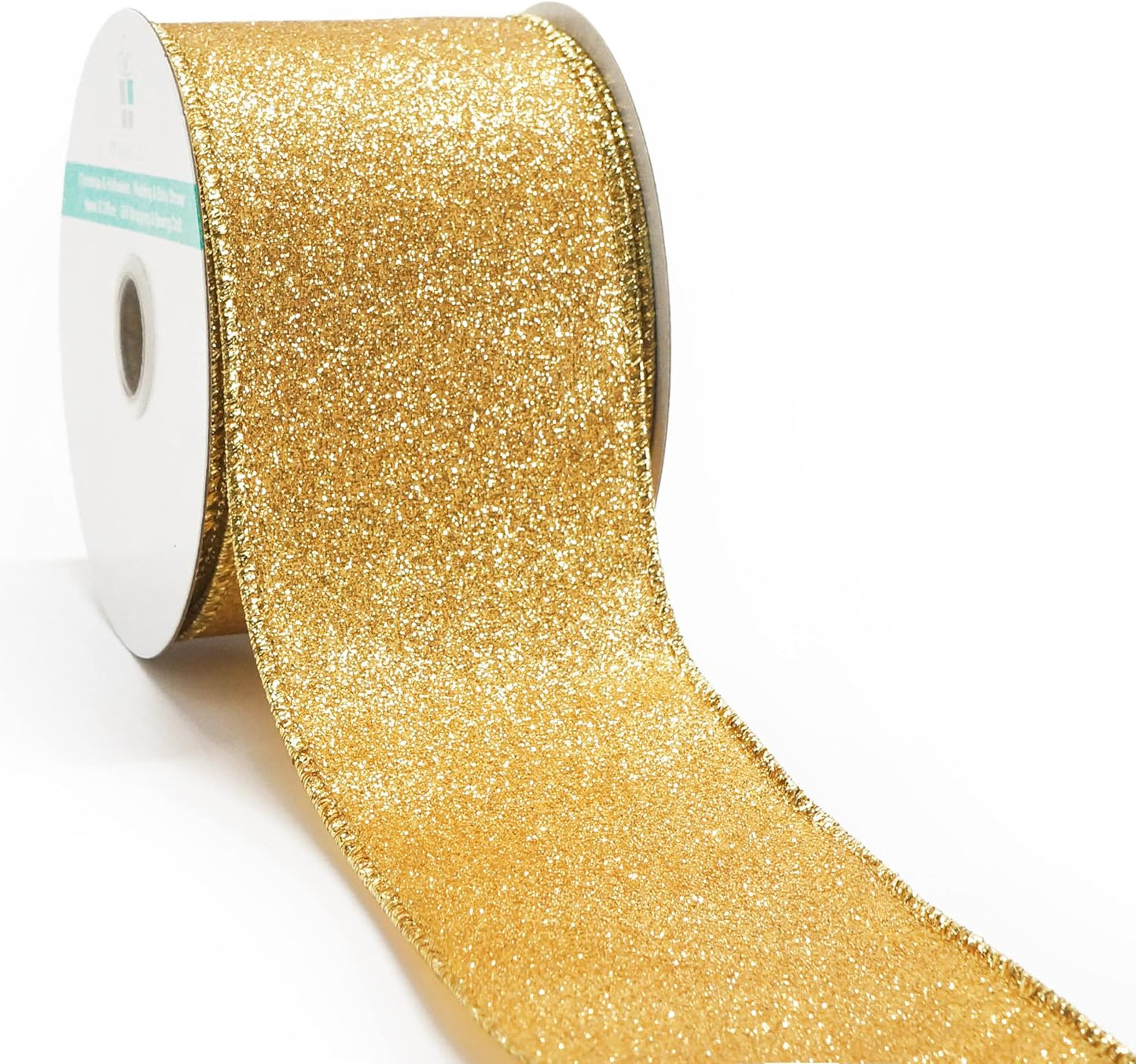 CT CRAFT LLC Glitter Wired Ribbon 2.5" x 10 Yards Yellow Gold for Christmas Home Decor Bow Gift Wrapping DIY Crafts Wreath