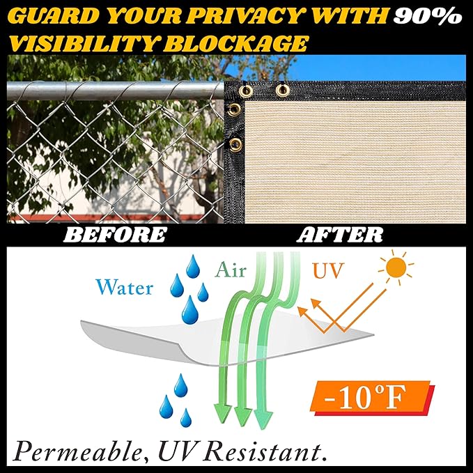 Royal Shade Custom Size 4' x 200' Beige Fence Privacy Screen Windscreen Cover Netting Mesh Fabric Cloth - Cable Zip Ties Included (We Make Custom Size)