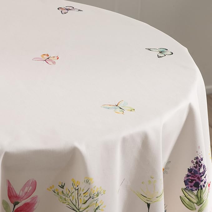 Maison d' Hermine Table Cloth Round Table 100% Cotton 63 Inches Tablecloth Reusable Decorative Everyday Use for Dining Room, Farmhouse, Home, Party, Festive & Wedding Spring Summer - Botanical Fresh