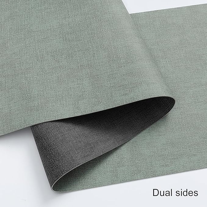 Table Runners 72 Inches Long, Dual-Sided Faux Leather Farmhouse Table Runner Waterproof Heatproof Non-Slip for Living Room Party Home Decor Holiday Decorations(Gray Sage Green, 12 x 72 Inch)