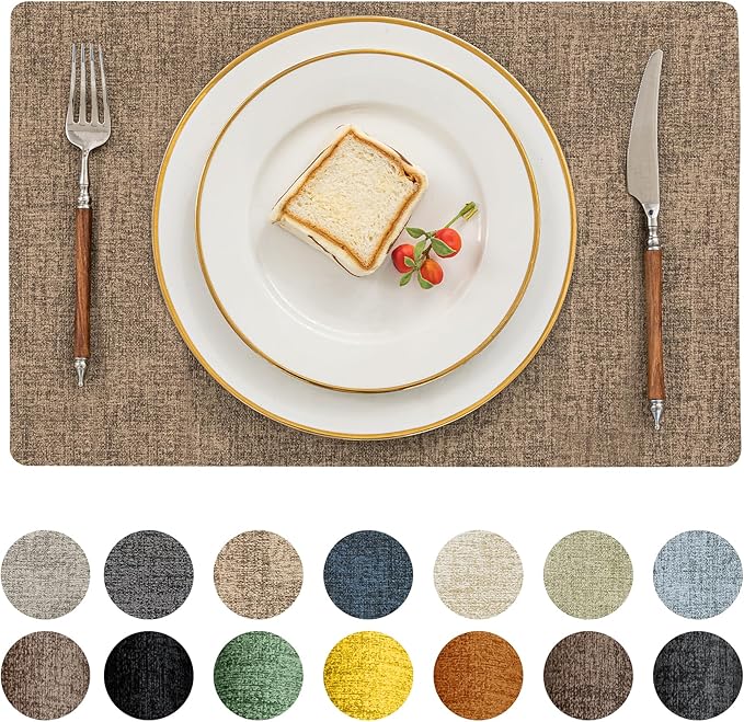 Romanstile Vinyl Placemats Set of 12-12 X 17 Inch - Heat Resistant Place Mats 100% Waterproof Oilproof Wipeable Reversible Faux Leather Table Mats for Kitchen, Dining, Party, Outdoor, Coffee