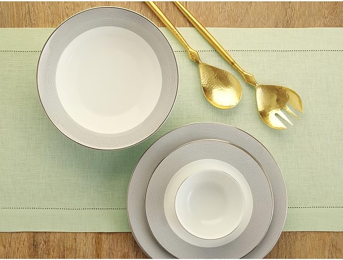Solino Home Linen Sage Green Table Runner 108 Inches Long - 100% Pure Linen 14 x 108 Inch Table Runner for Spring, Easter, St Patricks Day - Classic Hemstitch