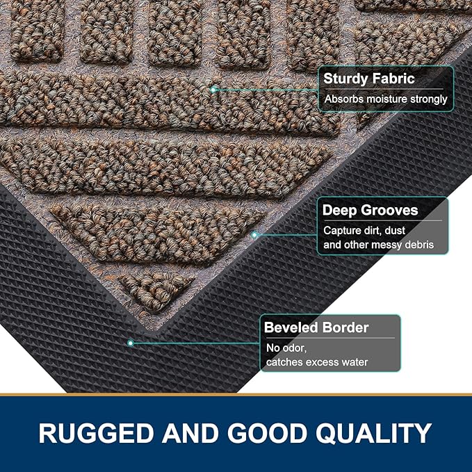 Smiry Front Door Mat Outside Entrance, Heavy Duty Outdoor Indoor Mat, Natural Rubber Doormat, Non Slip, Trap Dirt and Moisture, Easy Clean, Low Profile Patio Porch Entryway Mat, 29.5x17, Mix Brown