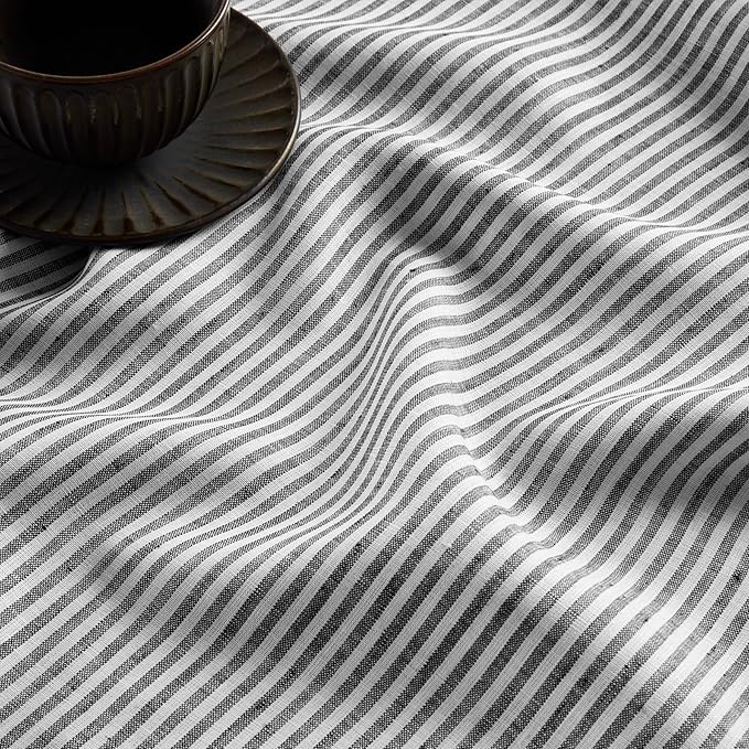 Solino Home Linen Table Runner 60 Inches - Narrow Stripe 100% Pure Linen Black and White Table Runner 14 x 60 Inch Ideal for Dresser and Coffee Tables - Winter, Spring, Easter