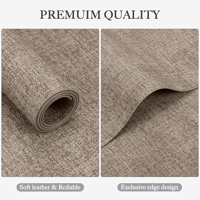 Faux Leather Heat Resistant Placemats Set of 8 – Waterproof Oilproof Wipeable Dining PU Vinyl Place Mat Easy Clean Table Mats for Kitchen/Dining/Party/Holiday, Khaki