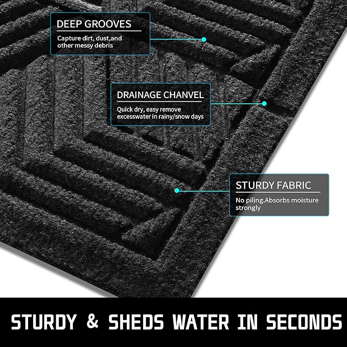 Yimobra Door Mats Outdoor 29.5x17, All-Season Waterproof Outdoor Mats for Front Door Entrance with Drainage Holes, Heavy Duty Non-Slip Doormat for Garage Patio Entryway Indoor, Black