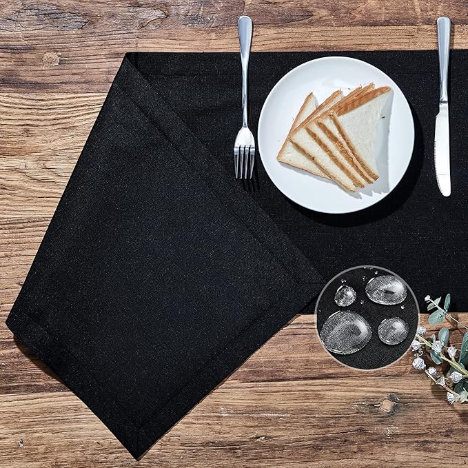 Mebakuk Linen Farmhouse Table Runner Large Burlap Style Soft and Waterproof Decorative Fabric Runner for Outdoor Wedding and Dinner (14 x 132 Inch, Black)