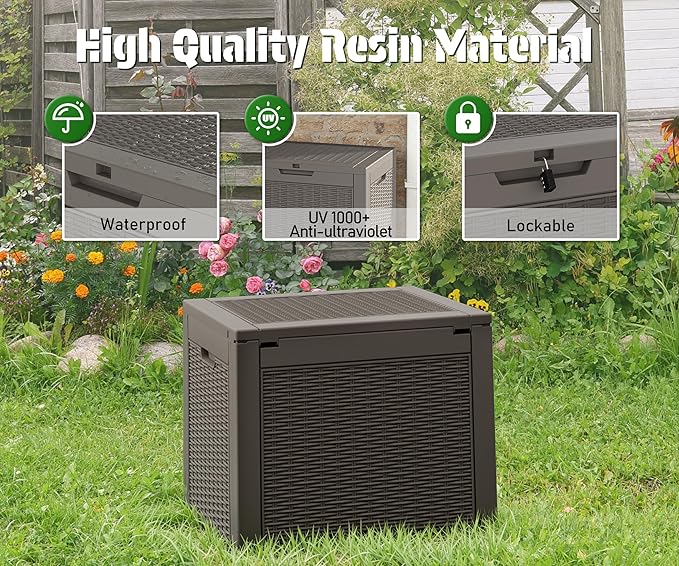 NUNU LAB Outdoor Storage Box 31 Gallon,Waterproof Indoor Outside Deck Boxes,Backyard Storage Bin for Package Delivery,Garden Tools,Patio Cushions,Pool Accessories,Storage Bench Lockable Lid,Tool Box