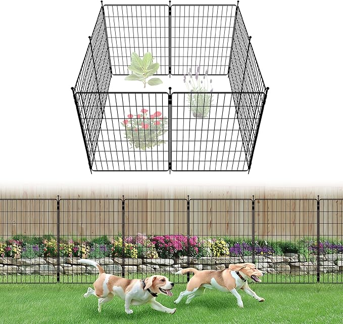 FXW Decorative Garden Fence for Yard - 32in(H) x 15.7ft(L) 8 Panels - Metal Fencing Panels - Animal Barrier Border for Dogs & Rabbits, Flower & Plant Edging