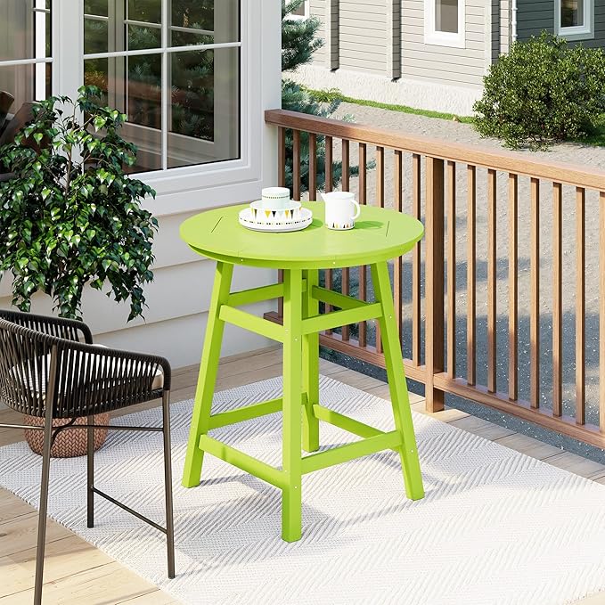 Costaelm Patio Bistro Table, 37" Counter Height Round Patio Cocktail Bar Table with Umbrella Hole, Outdoor Bistro Dining Pub Table for Front Porch Deck Backyard Garden, Lime