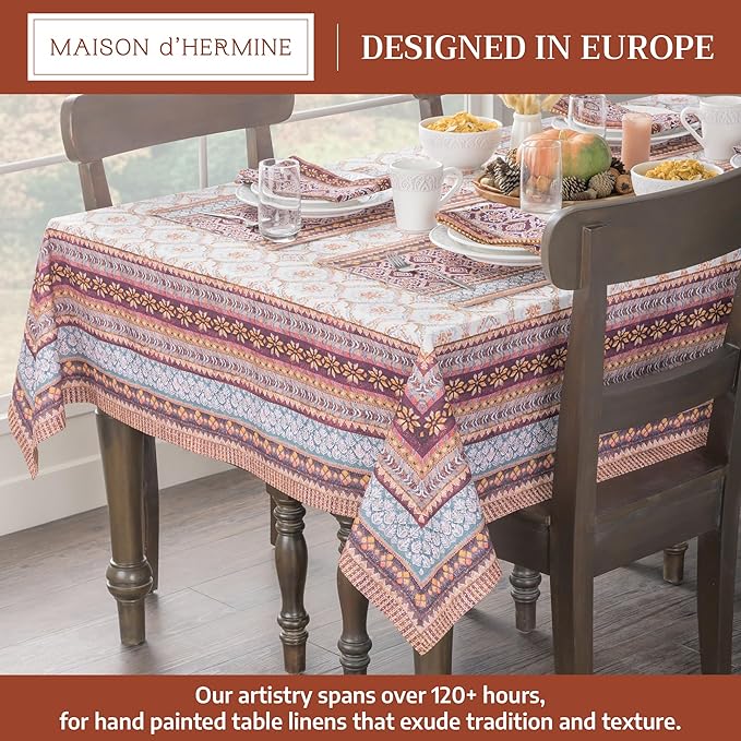 Maison d' Hermine Table Cloth Rectangle Table 100% Cotton 60 x 120 Inches Fall Tablecloth Reusable Everyday Use for Thanksgiving Christmas Decorations Dining Farmhouse Party (Fair Isle)