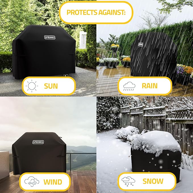 SPRINKS® Grill Cover Weatherproof Grillcover for Weber, Napoleon, Enders - Extra Handles Gas Grill Oxford 600D Fabric [52in x 26in x 43in] - Black