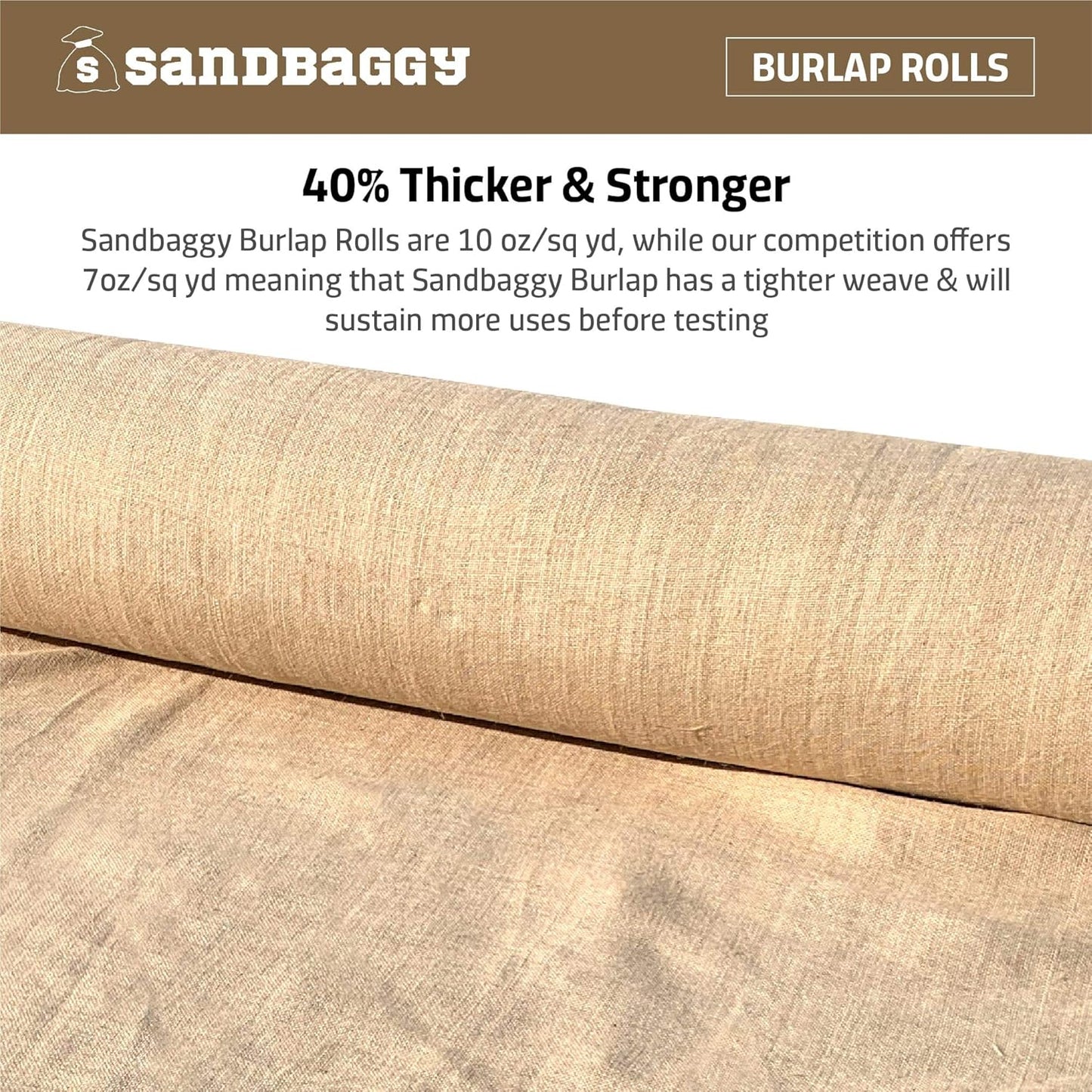 Sandbaggy Burlap Fabric Roll | 40 Inch by 300 ft | Great for Garden, Yard, Wedding, Craft, Decorating Tables | Constructed from Industrial Grade Burlap Fiber | 30% Thicker Than Competition (10 Rolls)