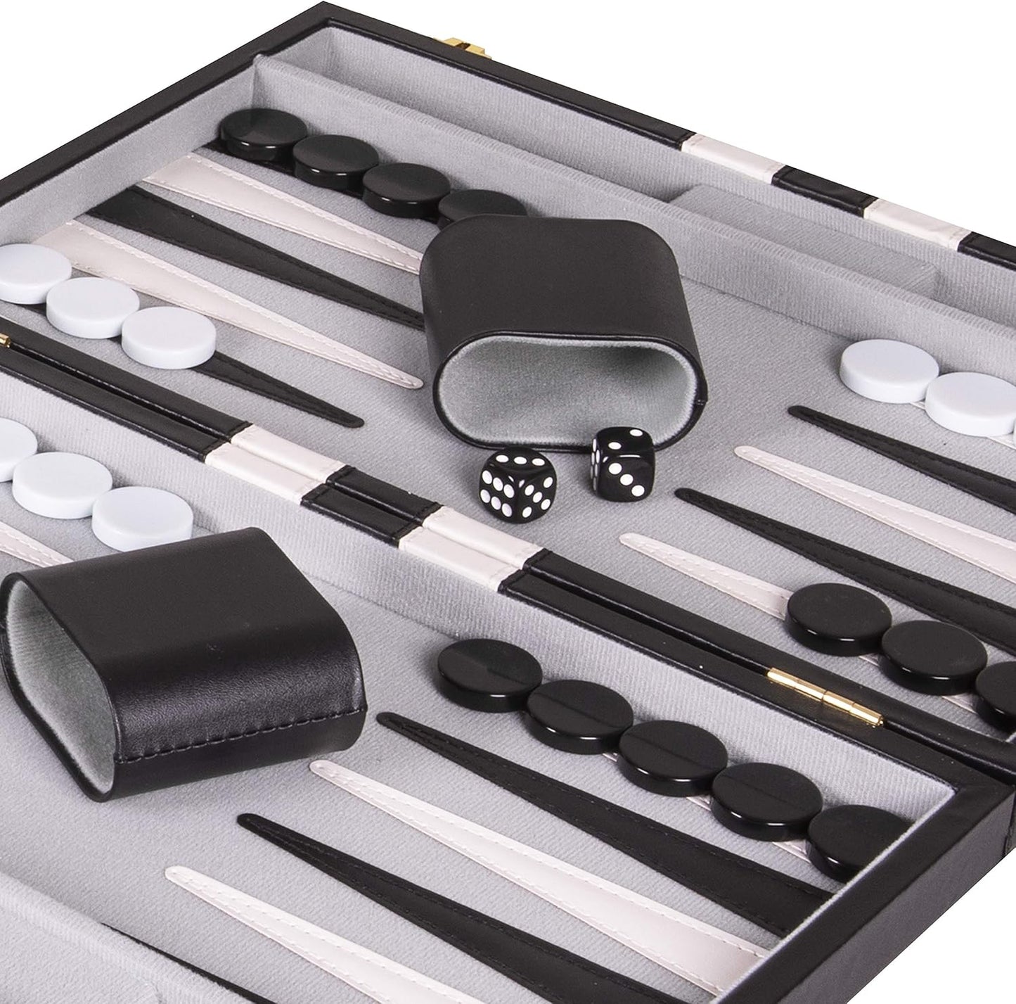 Backgammon Sets for Adults with Premium Leather Case | Classic Travel Backgammon Set for Adults and Kids with Strategy & Guide | 15 Inches | Medium | Black