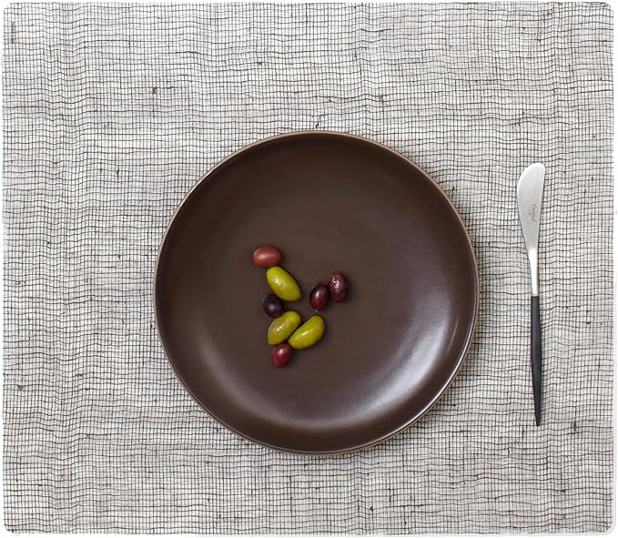 modern-twist 14" x 16" Silicone Rectangular Placemat, BPA, PVC-Free Table Mat, Dishwasher Safe, Linen Print in Chocolate, Pack of 1