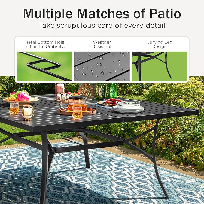 PHI VILLA 9 Piece Patio Dining Set, Outdoor Table and Chairs Set with Adjustable Portable Patio Folding Chairs (Grey) & Large Square Outdoor Dining Table for Yard, Garden and Lawn