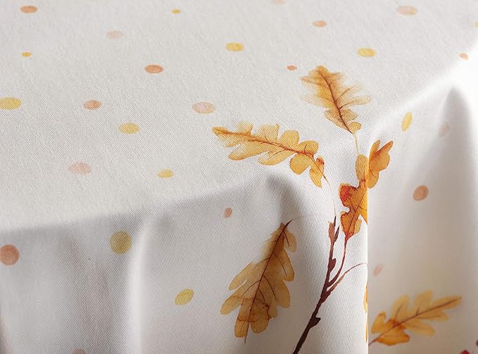 Maison d' Hermine Table Cloth Round Table 100% Cotton 63 Inches Fall Tablecloth Reusable Everyday Use for Thanksgiving Christmas Decorations Dining Farmhouse Party (Oak Leaves)