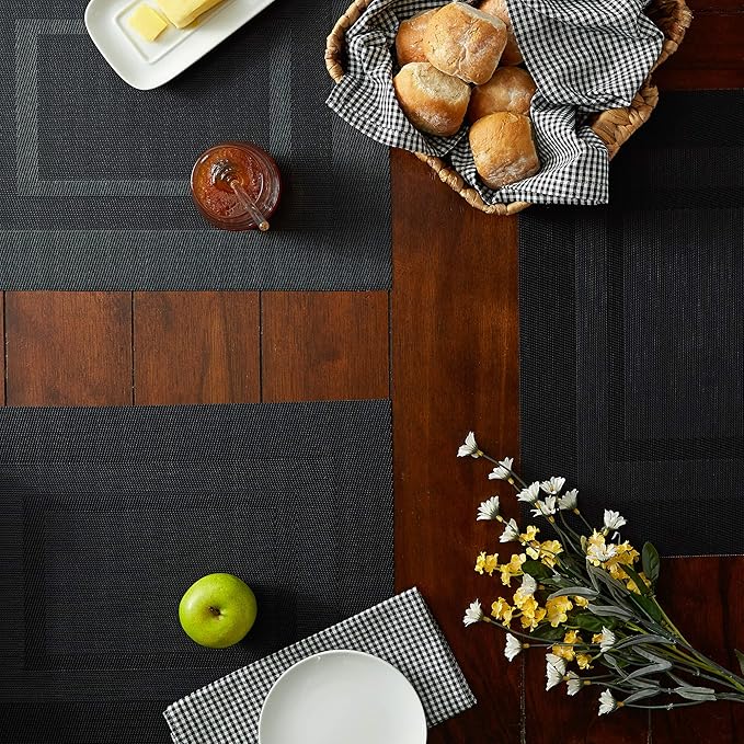 DII PVC Tabletop Collection Woven Indoor/Outdoor, Placemat Set, 13x17.25, Black, 6 Piece (Pack of 12)