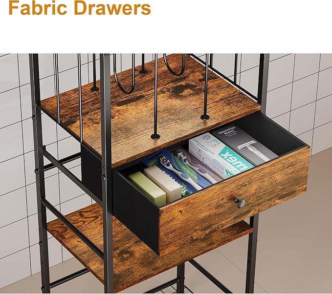 Towel Rack Free Standing 3-Tier with Drawer and M-Shaped Detachable Dividers,Towel Holder with Adjustable Shelf, Towel Organizer Space Saving for Bathroom and Poolside Patent Pending