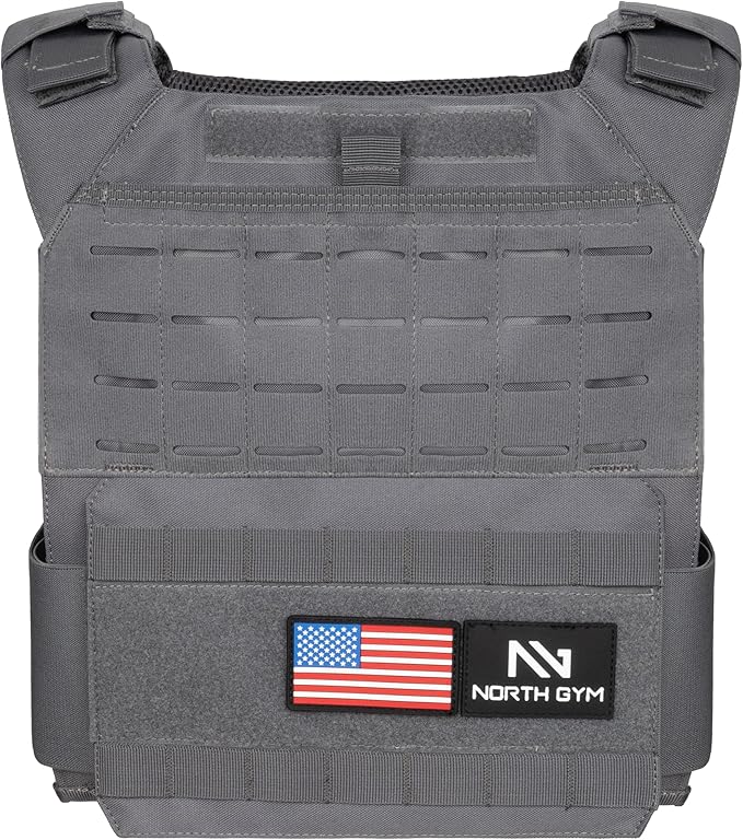 Northgym Adjustable Weighted Vest/Incl. 3D Weight Plates in 14lbs / 20lbs/ 30lbs/ 42.5lbs - Optimized Weight Distribution and with Curved Plates for Running, Functional Training and Working Out