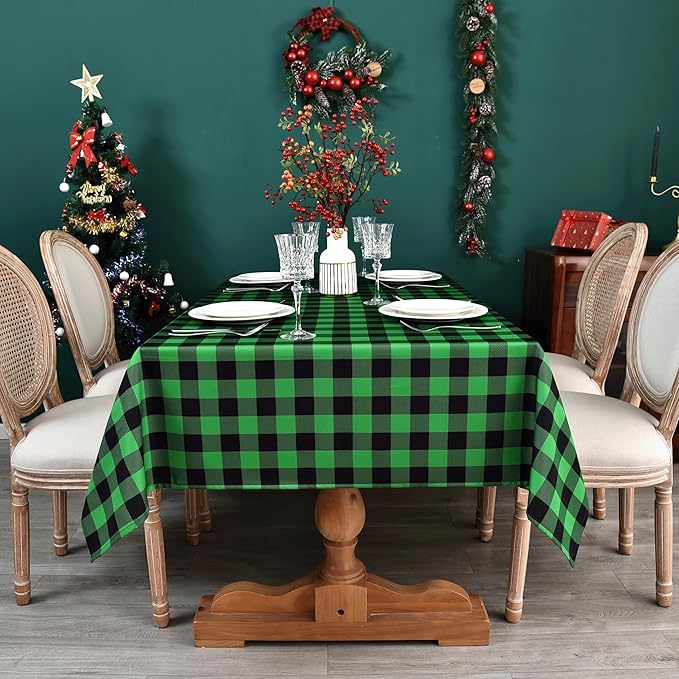Waterproof Plaid Tablecloth Fabric - Square 58x58 Inch Classic Gingham Checker St Patrick's Day Table Cloth for Indoor/Outdoor Use - Tabletop Cover for Christmas Day, BBQs, and Parties