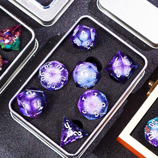 Dark Moon Liquid Core DND Dice Set for Role Playing Games, Polyhedral Dungeons and Dragons Dice Set with Gift Box, Full Liquid Core Resin Sharp Edge D&D Dice Set (InkBlueDice)