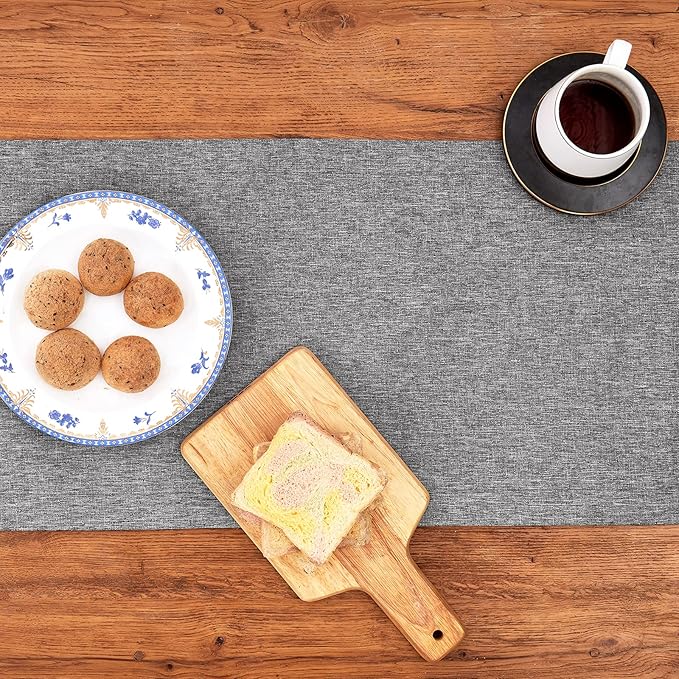 Mebakuk Linen Farmhouse Table Runner Large Burlap Style Soft and Waterproof Decorative Fabric Runner for Outdoor Wedding and Dinner (14 x 60 Inch, Dark Grey)
