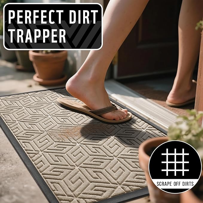 Yimobra Doormat Outdoor Entrance 29.5x17, All-Weather Waterproof Outdoor Mats for Front Door, Non Slip Welcome Door Mat for Patio Proch Outside Entryway Indoor, Light Beige