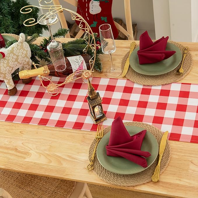 Waterproof Checkered Tablecloth Runner Fabric - Rectangle 12x108 Inch Classic Gingham Buffalo Plaid Table Cloth for Indoor/Outdoor Use - Table Cover for Kitchen, BBQs, and Parties