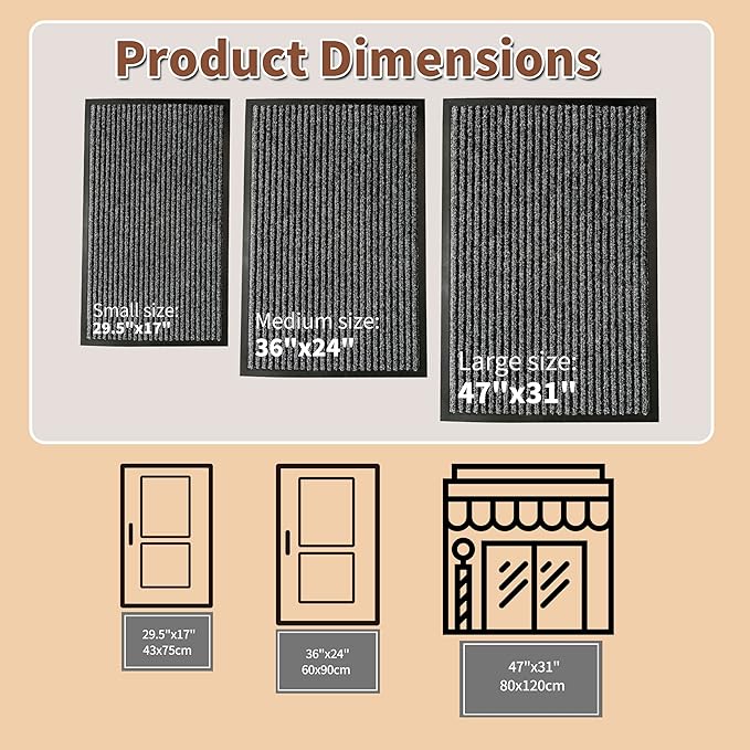 Front Door Mat Outdoor, Non-Slip and Heavy Duty Welcome Mat, Low Profile Easy Clean Indoor Outdoor Doormat for Patio Entryway with Durable PVC Backing. (Dark Grey 29.5"x17")