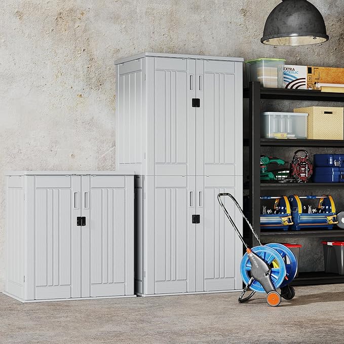 EHHLY Heavy Duty Tall Storage Cabinet Outdoor Weatherproof, 28 Cuft Garage Storage Cabinet with 4 Adjustable Shelves, Lockable Kitchen Pantry Closer Organizer, 31Wx23Lx66H, Polar White