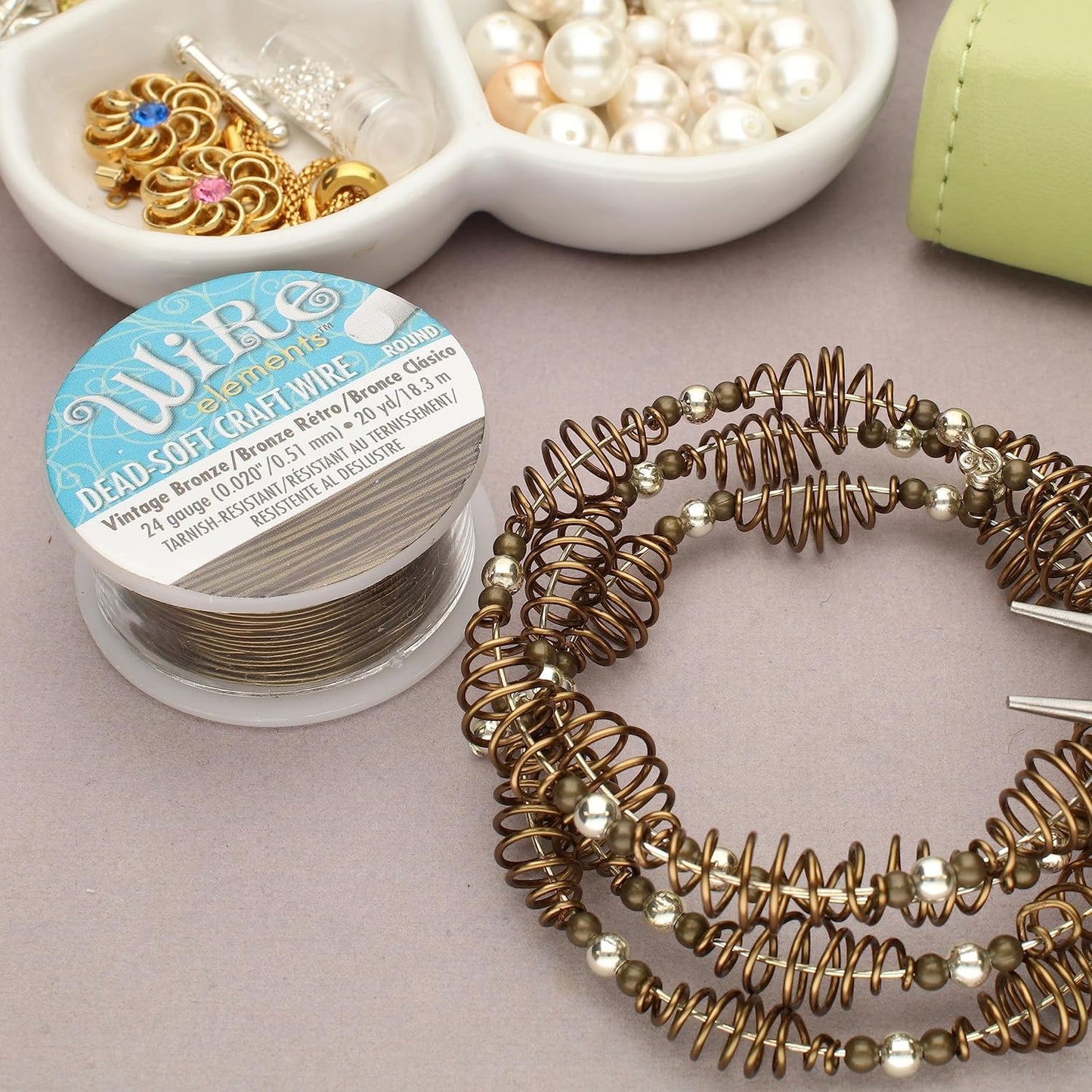 The Beadsmith Wire Elements Craft Wire – Tarnish Resistant, Soft Temper, Round, Vintage Bronze Color – 0.51mm, 24 Gauge, 20 Yard Spool – Jewelry Making, Wire Wrapping, Floral, & Other DIY Crafts
