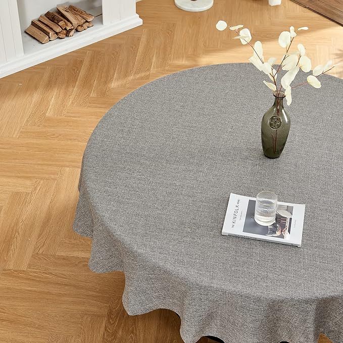 BALCONY & FALCON Round Tablecloth Washable Wrinkle Resistant and Water Proof Table Cloth Decorative Linen Fabric Tablecloths for Dining Parties Kitchen Wedding and Outdoor Use (Gray, 70" Round)