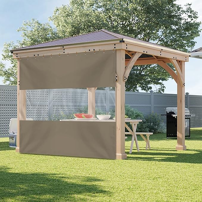 Covers & All Outdoor Clear Panel Curtain, 12 oz Vinyl Outdoor Curtains for Patio, Weather Resistant Waterproof Tarp with Brass Grommets for Pergola, Porch, Gazebos, Balcony (7'H x 12'W Feet, Beige)