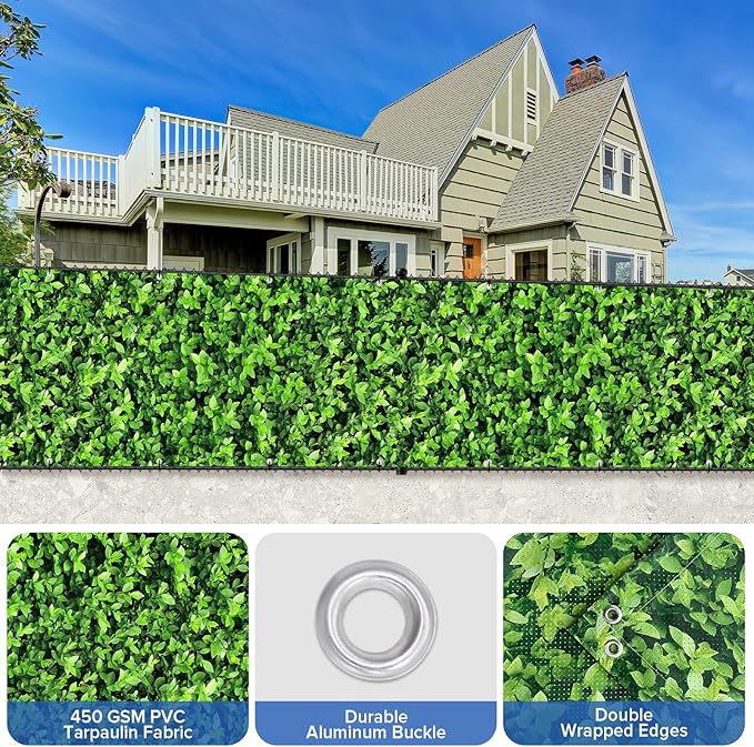 UPGRADE 4'x43'Customized PVC Privacy Fence Screen with Green Leaves Print – Outdoor Waterproof Patio Privacy Cover for Yard, Balcony, Garden Fence Decoration
