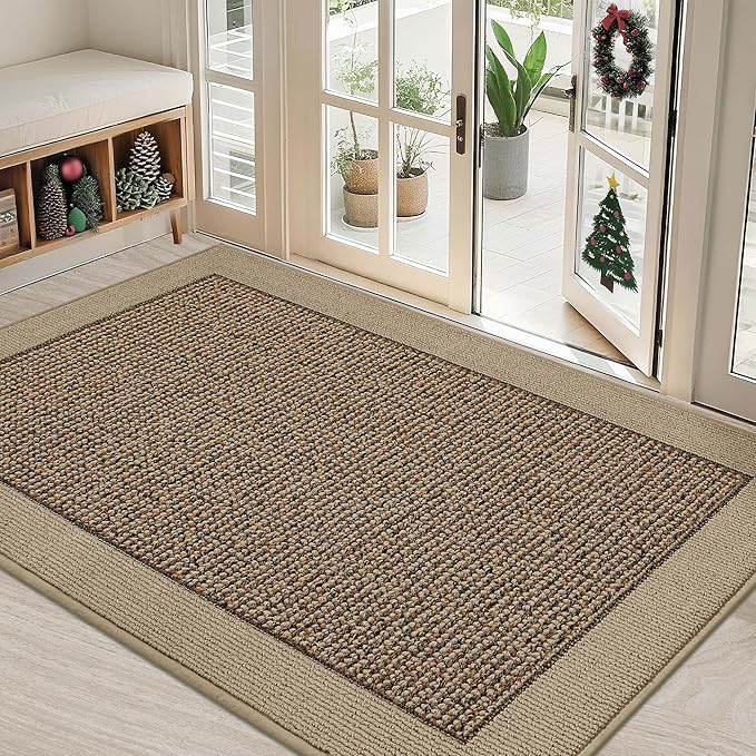 BEQHAUSE Indoor Door Mat 32" x 48", Dirt Trapper Door Mats Non-Slip Entryway Rugs Washable, Resist Dirt Absorbent Welcome Mat, Low Profile Floor Mats for Front Back Door and Entryway, Taupe