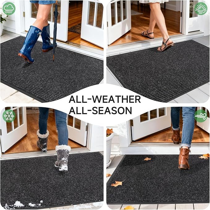 Front Door Mat, Heavy Duty Indoor Outdoor Doormat for Entryway, 72" x 48" Low Profile Outdoor Mats for Home Entrance, Stain and Fade Resistant Welcome Mat for High Traffic Area, Black
