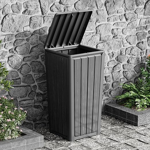 23 Gallon Outdoor Trash Can Waterproof Resin Garbage Can with Lid Outside Trash Bin for Porch Backyard, Deck, Patio, Kitchen Trash Can