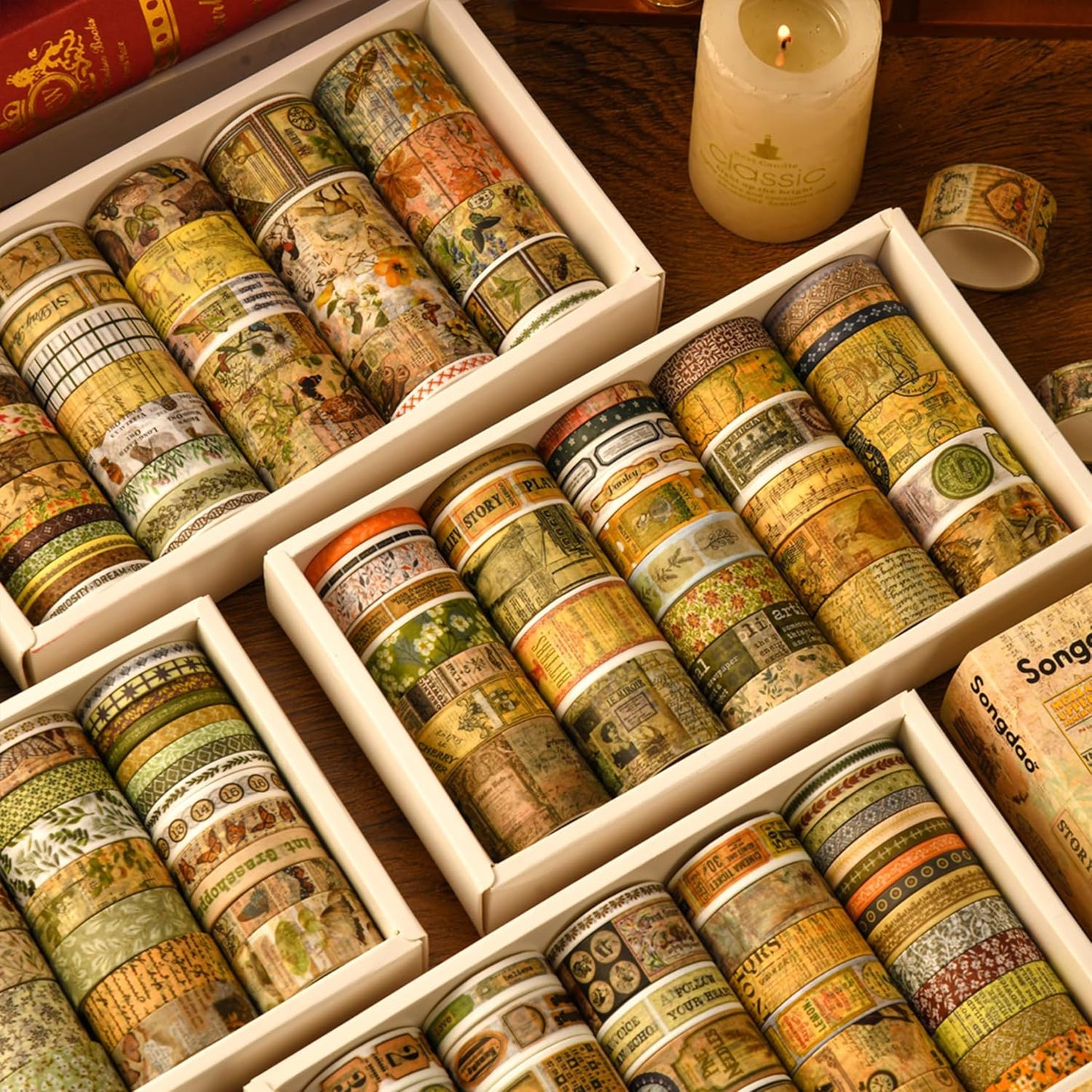 36 Rolls Vintage Washi Tape Pack Retro Arts Adhesive Tapes Wide Chronicle Decorative Masking Tape Sets for Craft, Kids, Scrapbook, DIY, Gift Wrapping (Soul Songs)