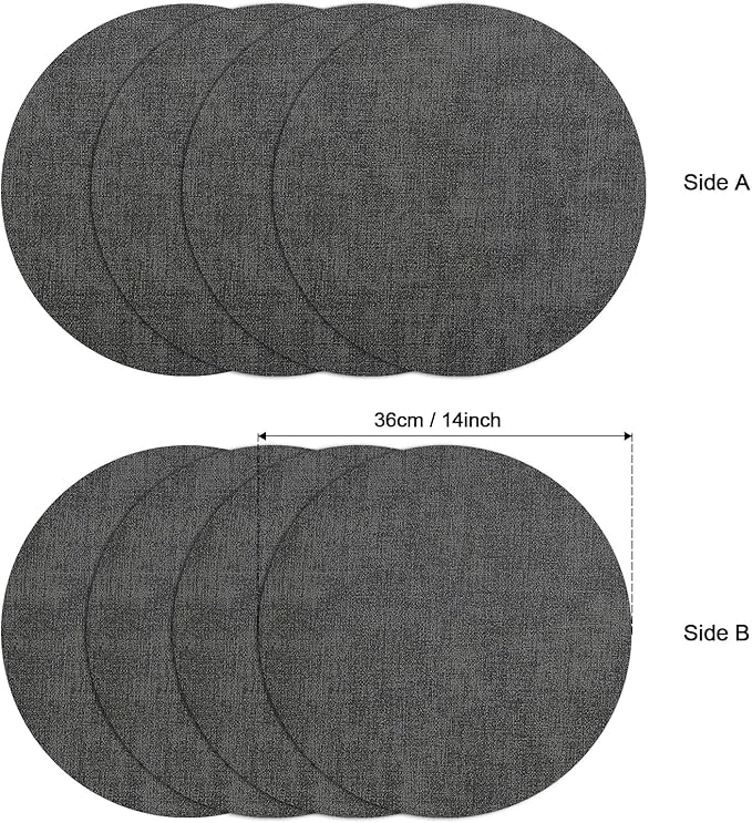 Myir JUN Round Placemats Dual Sided, Faux Leather Place Mats Set of 4 Indoor Placemats for Dining Table Outdoor Placemats Non-Slip Washable Table Mats (Set of 8, Gray)