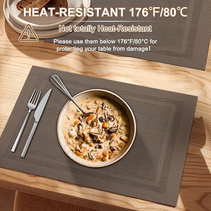 BETEAM Placemats Set of 12, Woven Vinyl Placemat for Dining Table Washable Wipeable Kitchen Place Mats Durable Indoor Outdoor Table Mats