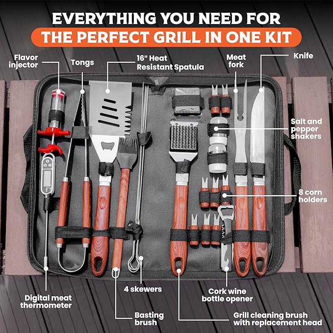 SpartaSake BBQ Grilling Accessories - Stainless Steel Barbecue Grill Tools Accessories kit Spatula Thermometer Tongs for Blackstone Griddle Outdoor Camping-Grill Set Gifts for dad Men Women(24 pcs)