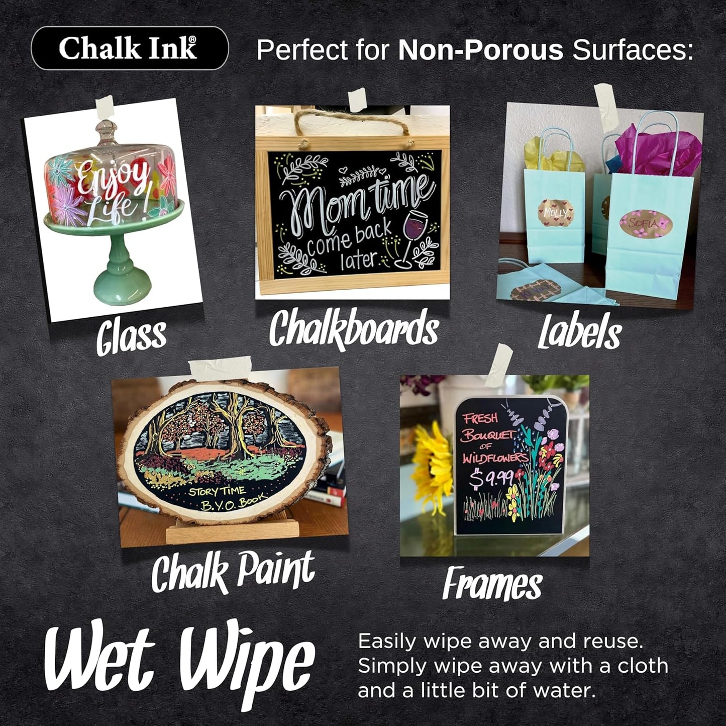 Chalk Ink Chisel Tip Wet Wipe Chalk Markers (Wildflower, 6mm, 8 Pack)