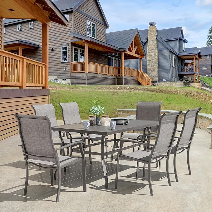 NUU GARDEN Outdoor 61" x 37" Rectangle Dining Table with 1.57" Umbrella Hole, 6-Person Steel Slat Outdoor Patio Table, for Patio, Garden, Backyard and Balcony, Gray