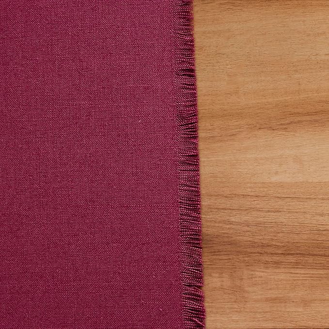 Solino Home Fringe Linen Table Runner 90 Inches Long - 100% Pure Linen Beet Dining Table Runner 14 x 90 Inch for Valentines, Winter