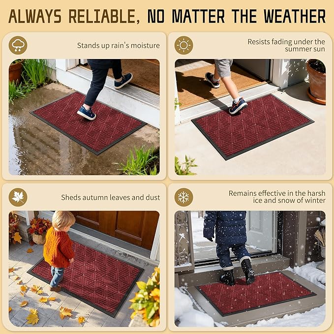 Yimobra Large Door Mat 47x24, All-Weather Waterproof Non-Slip Welcome Matt Outdoor, Heavy Duty Non Slip Doormat for Entryway for Patio and Garage Indoor, Easy Clean, Black Red
