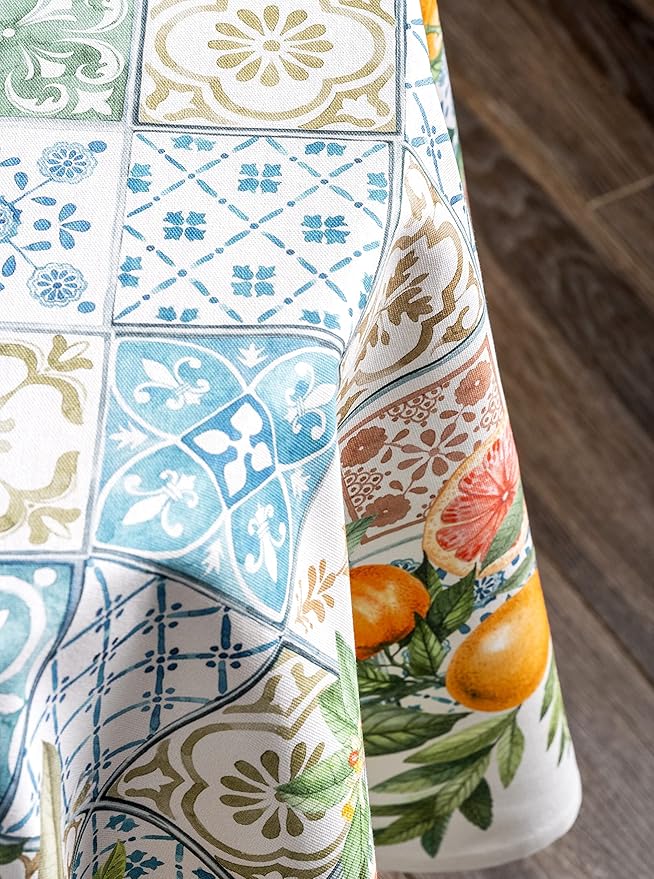 Maison d' Hermine Table Cloth Round Table 100% Cotton 63 Inches Tablecloth Reusable Decorative Everyday Use for Dining Room, Farmhouse, Home, Party, Festive & Wedding Spring Summer - Agrume