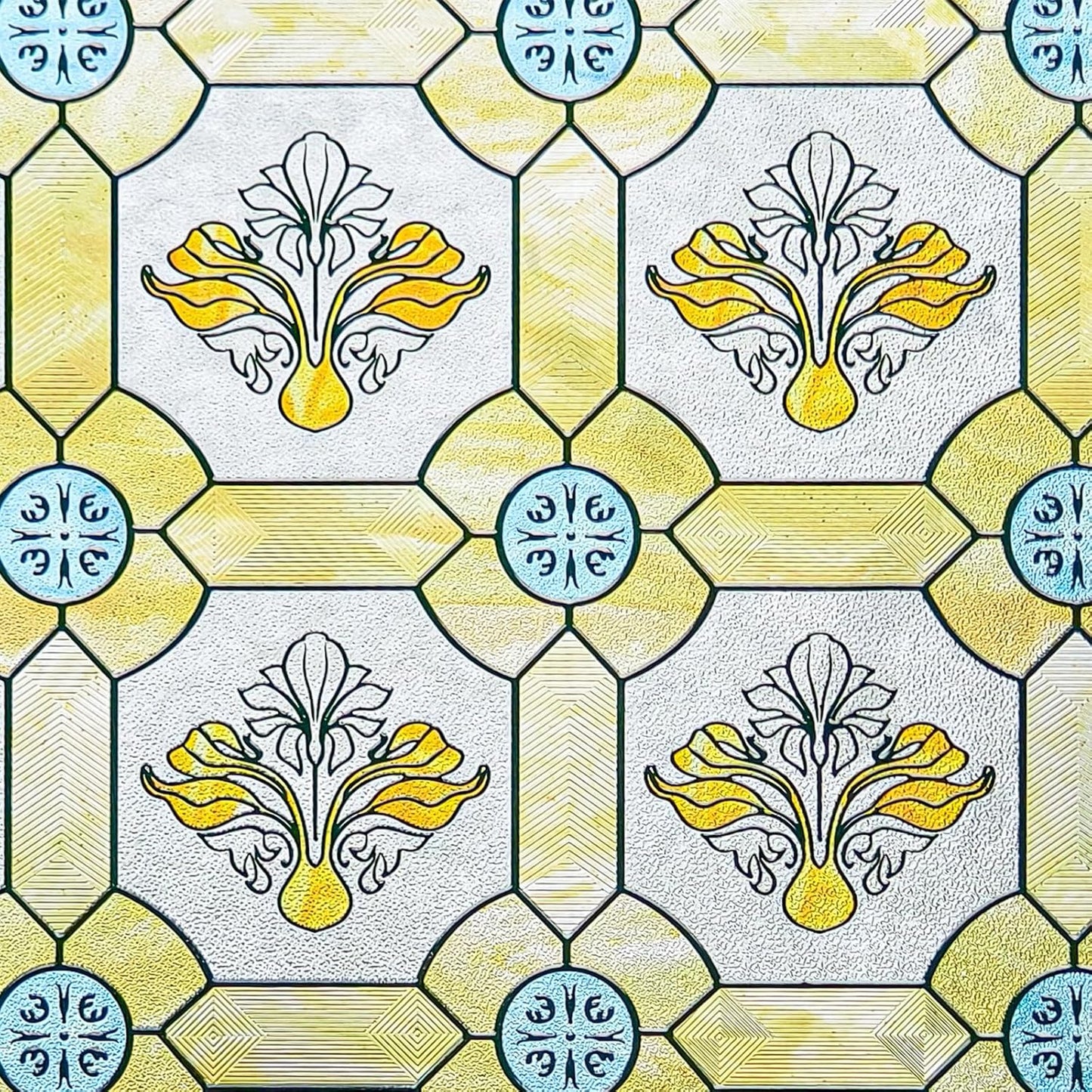 3D Stained Glass Window Film, Decorative Window Privacy Film for Bathroom,Front Door,Home, Sun Blocking Heat Control,Static Cling,23.6inch x 35.4inch Gilt Glazed Flowers
